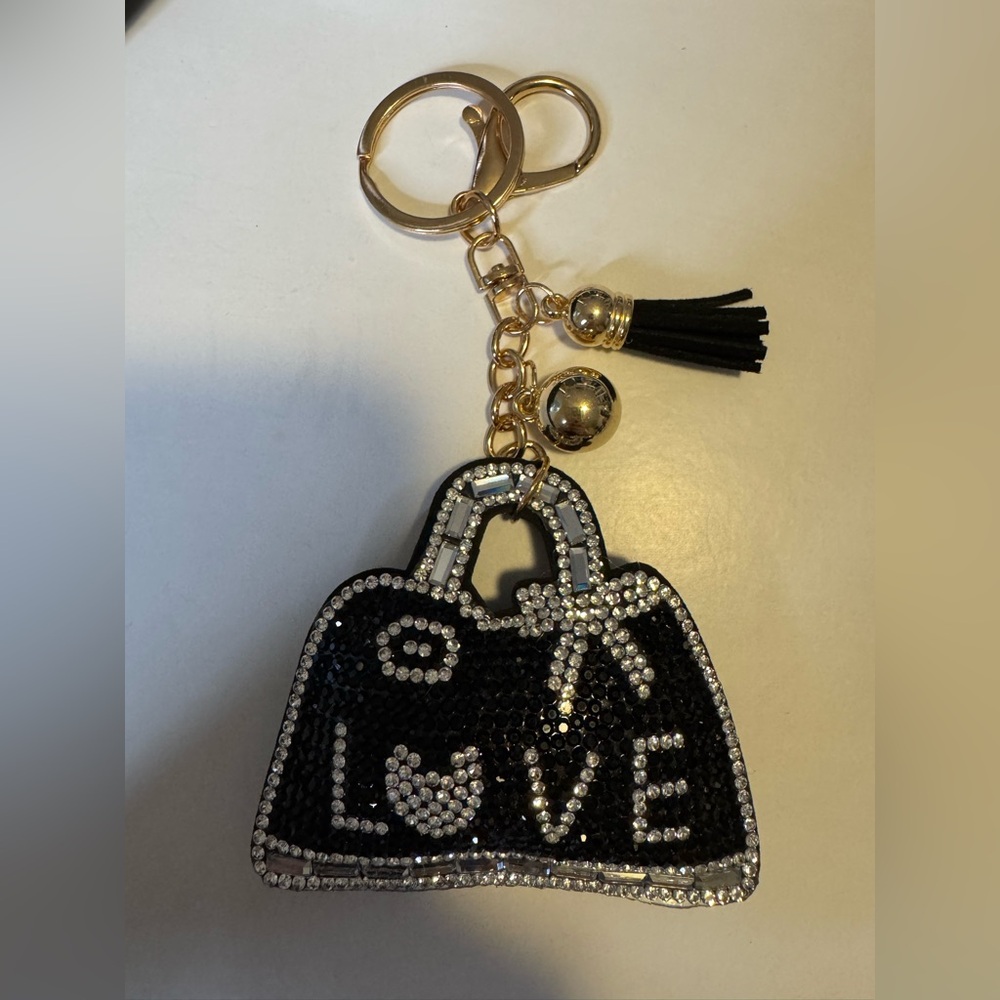 Sparkling Black Rhinestone Purse Keychain